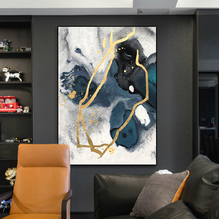手绘抽象油画客厅现代简约抽象金银质感美式北欧单联大幅装饰画