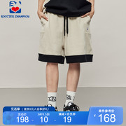 公鸡冠军短裤男夏季宽松杏色华夫格直筒多口袋运动重磅五分裤