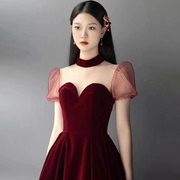 敬酒服2023新娘夏季结婚礼服，红色连衣裙订婚女小个子平时可穿