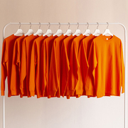 秋季橙色 橘色重磅纯棉打底衫圆领上衣BF风长袖T恤男女宽松潮