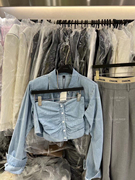 Miss家 韩版气质短款单排扣牛仔衬衣+抹胸压轴背心两件套套装