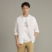 polo圣大保罗夏季男款，高级休闲亚麻衬衣宽松休闲长袖白色男士衬衫