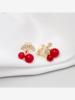 日韩设计感可爱镶钻红色樱桃甜美耳环简约小巧少女感耳夹耳钉
