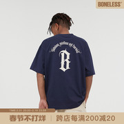BONELESS基础字体LOGO短袖上衣美式高街潮牌圆弧胶印T恤夏季男女