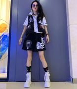 欧货潮牌个性帅气字母，印花牛仔马甲短裤，两件套女2023春夏时尚套装