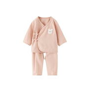 四季0-3个月新生婴儿男女宝宝衣服纯棉提花内衣和服套装2件套