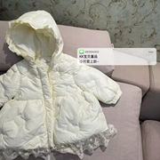 90-130女童23冬韩版洋气时尚可爱拼接蕾丝中长款白色连帽棉服棉衣