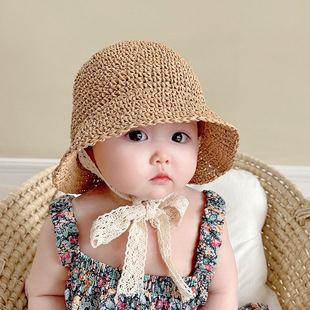 网红婴儿帽子夏天儿童，草帽韩国男女，宝宝遮阳防晒沙滩渔夫帽子