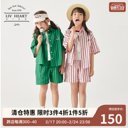 日本livheart儿童短袖衬衫，短裤休闲套装，女2024夏季女童大童夏