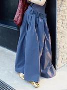 chicming梨形身材长裙子2024夏季气质蓝色褶皱，a字半身裙女装