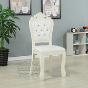 酒店餐厅凳子欧式皮椅子，象牙白色实木雕花餐椅约单人餐桌椅