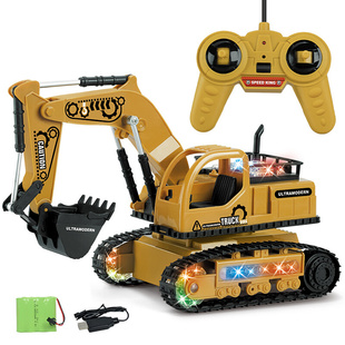 儿童挖掘机可充电无线遥控工程车挖土机玩具 四通灯光电动推土机