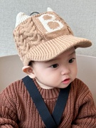 婴儿帽子秋冬季韩版针织字母，小童空顶毛线帽，时尚男女宝宝鸭舌帽潮