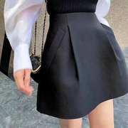 黑色短裙女春秋设计感小众蓬蓬裙丝光高级气质洋气a字花苞半身裙