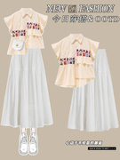 日系复古短袖衬衫女夏季2024宽松显瘦设计感搭配甜美半身裙子