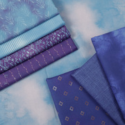 川水品牌 纯棉布料蓝紫色系渐变晕染条纹花枝手工拼布娃衣布组DIY