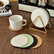 日系编织皮质杯垫耐高温隔热防滑创意茶杯垫圆形咖啡杯隔热垫