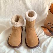 复古雪地靴女2023冬季羊羔绒保暖棉鞋，平底加厚防滑中筒靴子