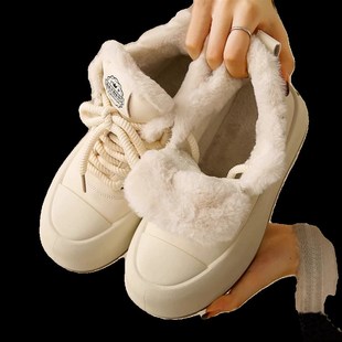 韩国皮毛一体雪地靴女靴，2023秋冬加绒加厚保暖棉鞋，.高筒小白
