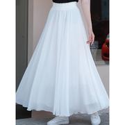 白色雪纺裙子半身裙女夏显瘦半截，下半身白裙小个子半裙仙女裙长裙
