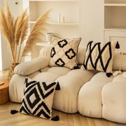 北欧波西米亚流苏现代轻奢家用经典黑白格圈圈绒方枕民宿沙发靠垫