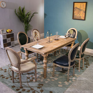 美式复古实木餐桌长方形松木质简约吃饭桌子家用小户型4人6人餐桌