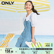 only奥莱夏季高腰a字裙泡泡，袖娃娃领牛仔连衣裙女