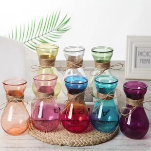 彩色玻璃花瓶小号，摆件居家装饰绿萝风信子水培，欧式摄影