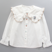 女童衬衫纯棉2024春装儿童洋气，娃娃领白色打底衬衣小女孩上衣