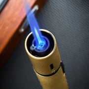 lubinski雪茄打火机蓝焰单直冲(单直冲)可充气点火器放便携皮套盒艾炙点香