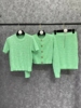 2024早春天的颜色嫩绿色带，垫肩缕空提花，短款针织开衫套装三件