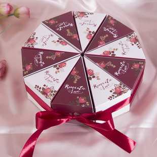 2022结婚喜糖盒糖果包装盒礼盒婚礼创意纸盒空盒蛋糕三角盒