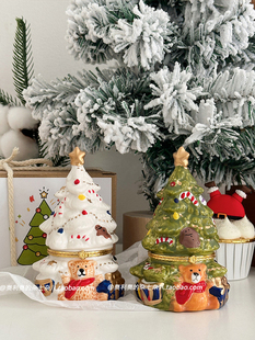 创意可爱陶瓷首饰盒圣诞树，小熊香薰收纳装饰桌面摆件生日礼物女生