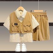 男童夏装洋e派儿童童装，2023夏季时髦韩版工装口袋假两件套