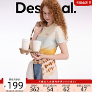 Desigual25春夏新款宽松仿扎染渐变印花圆领夏季短袖女士T恤