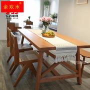 全实木餐桌椅组合餐客厅长桌简约长方形木桌子复古工作台原木餐桌
