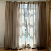 法式深卡其色压皱纱帘客厅卧室伽罗色双层透光不透人棕色窗纱