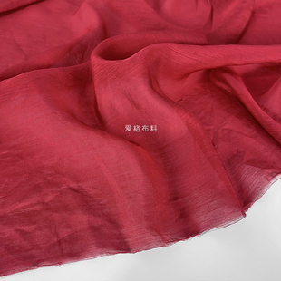 半透丝麻气质玫瑰红超薄半透丝麻细腻亚麻棉麻，面料衬衫汉服布料