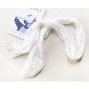 夏季亚麻围巾纯色超薄窄小尺寸文艺百搭护颈装饰白色棉麻细长围巾