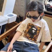 日本潮牌bape童装夏季w猿人头半袖卡通印花男女童纯棉短袖T恤