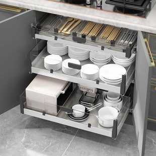 米司库厨房304不锈钢，拉篮锅具碗碟抽屉橱柜，储物篮柜内推拉隔层架