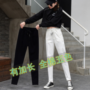 2022春装加长版白色全棉女裤子哈伦裤高个子175cm大码超长休闲裤