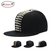 潮爆五排塑料铆钉可调节平沿帽hiphop嘻哈，街舞帽bboy棒球帽平板帽