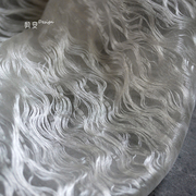 米白夹层棉线透视网纱条纹布料创意上衣裤子汉服装设计师面料改造