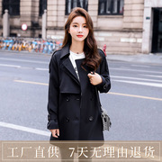 n秋季纯色韩版有腰带，气质通勤中长款黑色，风衣外套大衣女