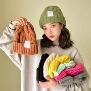 纯色学生麻花毛线帽，子女秋冬学生保暖护耳，针织帽情侣百搭冷帽