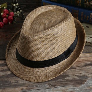 男士夏季遮阳帽草帽情侣草编，爵士帽韩版帽子，女士太阳沙滩帽亲子款
