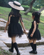 女童连衣裙夏季洋气甜美风黑色时尚小童公主纱质蓬蓬裙背心吊带裙