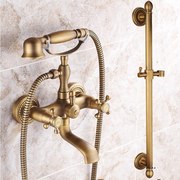 淋浴全铜仿古升降杆欧式复古淋浴杆简易冷热龙头卫浴喷头套装TOUJ