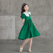 夏季女童短袖连衣裙儿童装中大童女孩韩版洋气翻领公主雪纺裙子